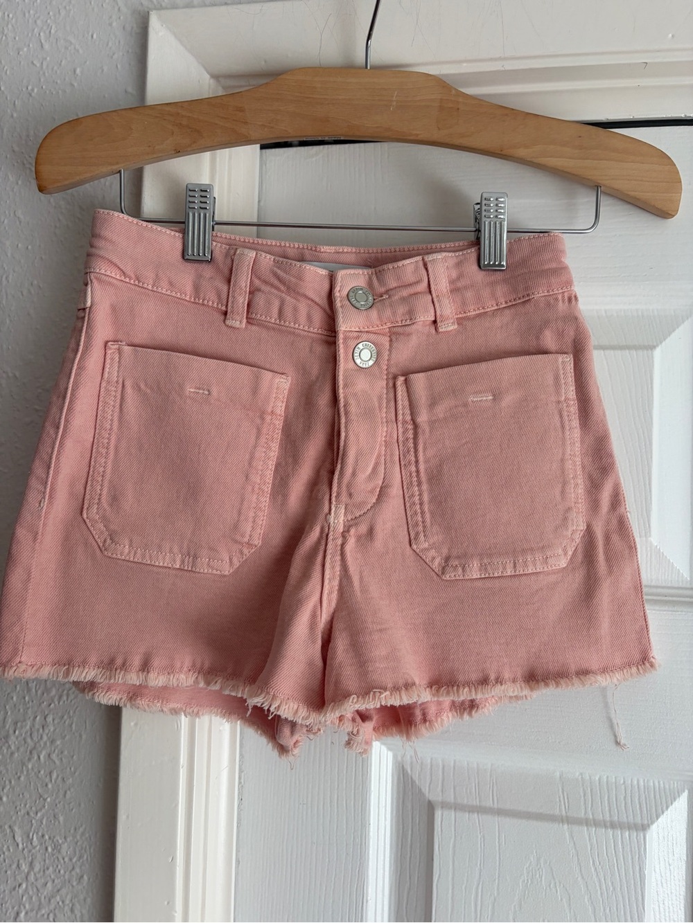 Zara Kids Girls 11-12 Pink Denim Sailor Front Patch Pocket Shorts